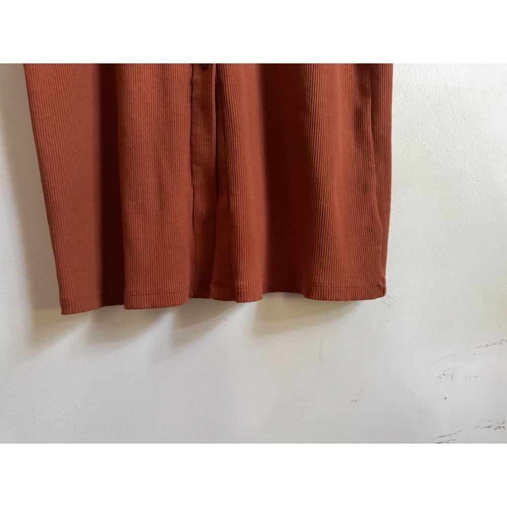 GAP Womens Rust Burnt Orange Ribbed Knit Long Sleeve Button Down Midi Dress L - Picture 3 of 8